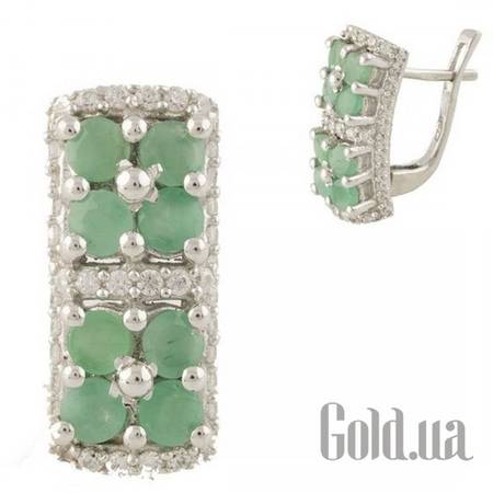 Серьги Серебряные серьги с куб. циркониями и изумрудами