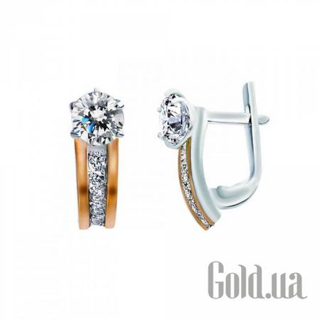 Серьги Серебряные серьги с куб. циркониями и вставками золота