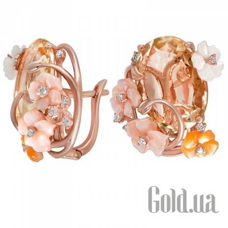 Серьги Золотые серьги с бриллиантами, кварцем и перламутром