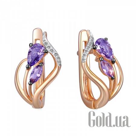 Серьги Золотые серьги с бриллиантами и аметистами