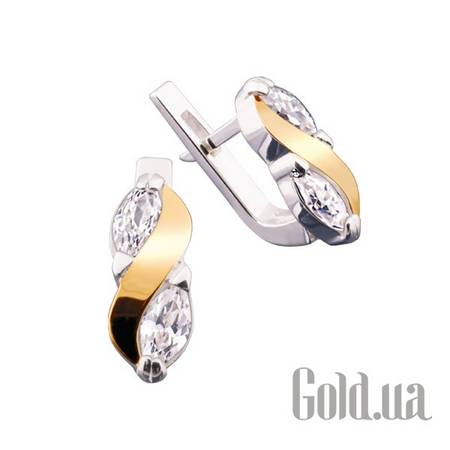 Серьги Серебряные серьги с куб. циркониями в позолоте