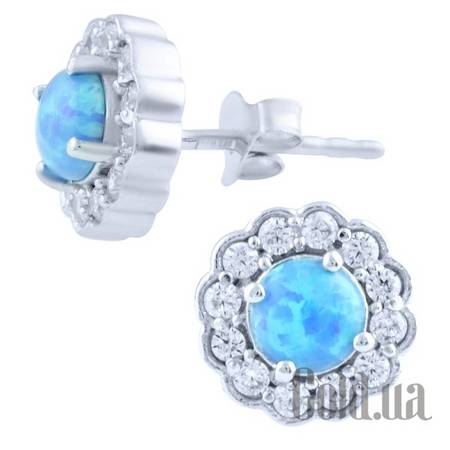 Серьги-гвоздики Серебряные серьги с опалами и куб. циркониями