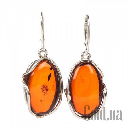 Серьги с подвесками Серебряные серьги с янтарем