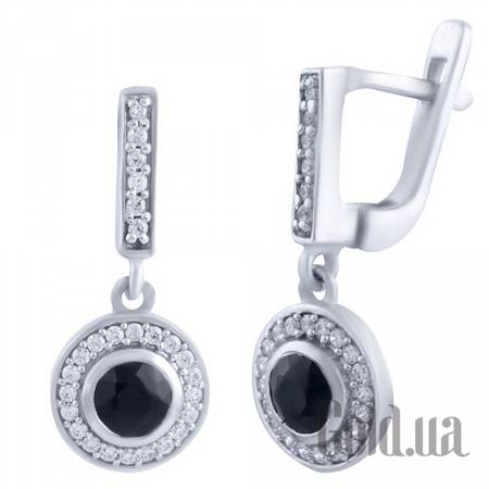Серьги с подвесками Серебряные серьги с сапфирами и куб. циркониями
