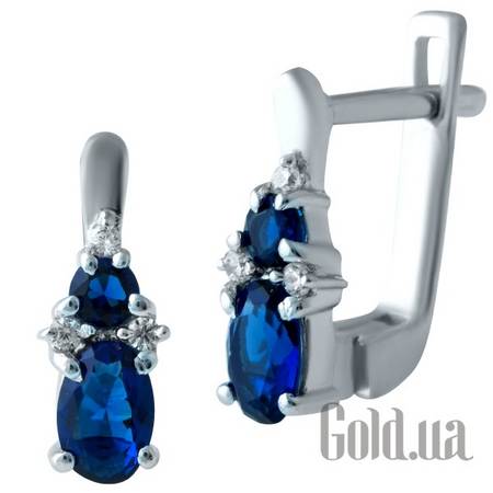 Серьги Серебряные серьги с синт. сапфирами и куб. циркониями