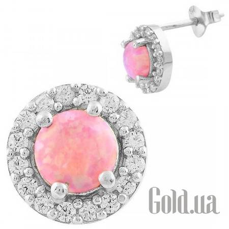 Серьги-гвоздики Серебряные серьги с опалами и куб. циркониями
