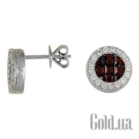 Серьги-гвоздики Золотые серьги с бриллиантами и гранатами
