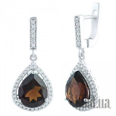 Серьги с подвесками Серебряные серьги с гранатами и куб. циркониями