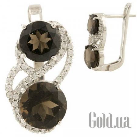 Серьги Серебряные серьги с раухтопазами и куб. циркониями