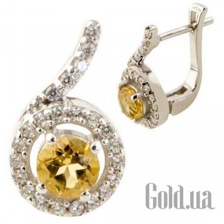 Серьги Серебряные серьги с куб. циркониями и цитринами