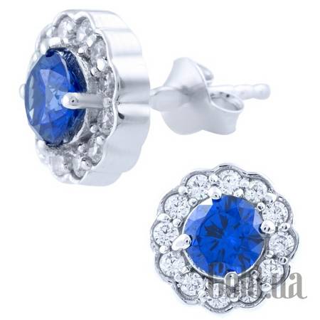 Серьги-гвоздики Серебряные серьги с синт. танзанитами и куб. циркониями