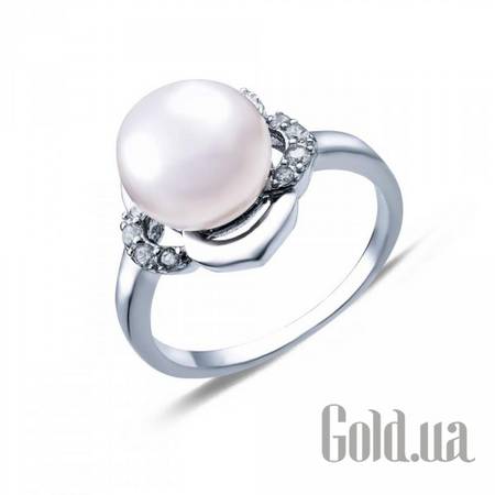 Женские кольца Женское серебряное кольцо с жемчугом и куб. циркониями, 16.5