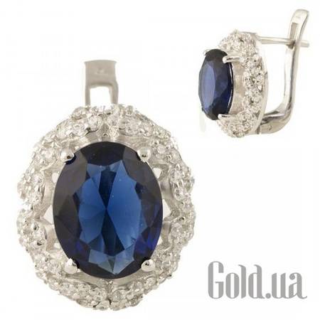 Серьги Серебряные серьги с куб. циркониями и синт. сапфирами