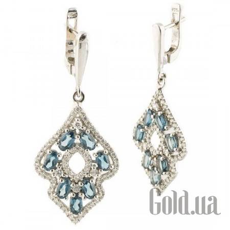 Серьги с подвесками Серебряные серьги с топазами и куб.циркониями