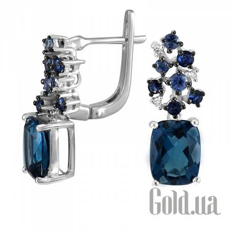 Серьги Золотые серьги с бриллиантами, топазами и сапфирами