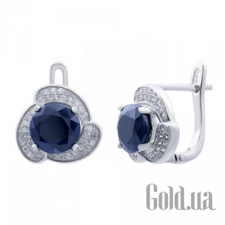 Серьги Серебряные серьги с сапфирами и куб. циркониями