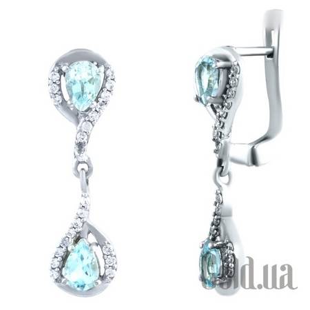 Серьги с подвесками Серебряные серьги с топазами и куб.циркониями