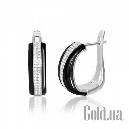 Серьги Серебряные серьги с куб. циркониями и керамикой