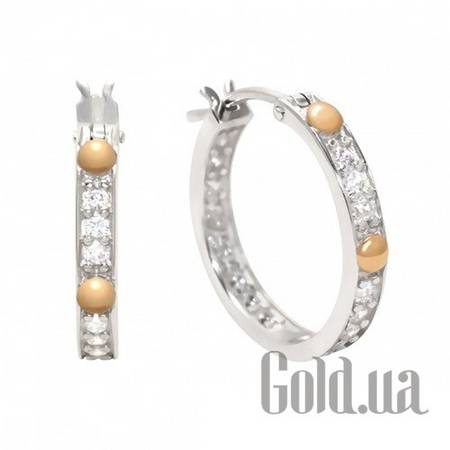 Серьги-кольца Серебряные серьги с куб. циркониями в позолоте