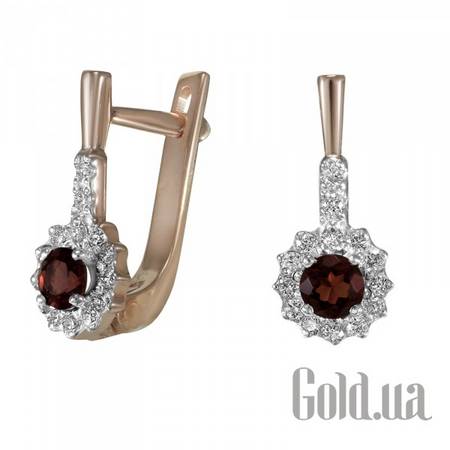 Серьги Золотые серьги с бриллиантами и гранатами