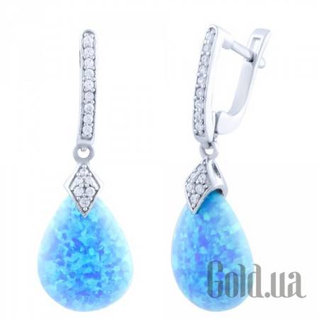 Серьги с подвесками Серебряные серьги с опалами и куб. циркониями