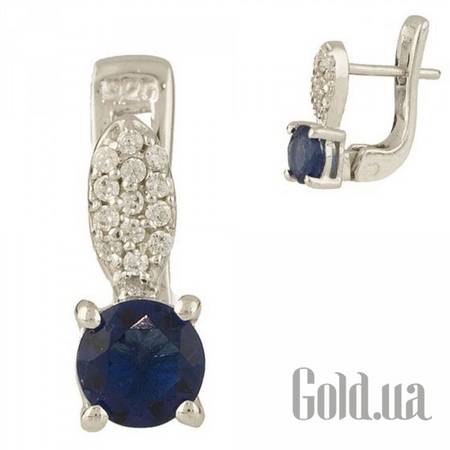 Серьги Серебряные серьги с синт. сапфирами и куб. циркониями