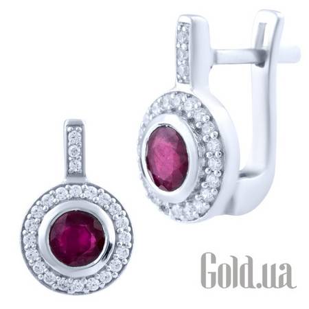 Серьги Серебряные серьги с рубинами и куб. циркониями