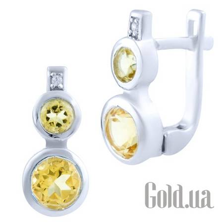 Серьги Серебряные серьги с цитринами и куб. циркониями