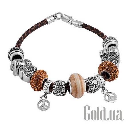 Браслет Кожаный браслет с серебром и 13 подвесками