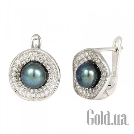 Серьги Серебряные серьги с жемчугом и куб. циркониями