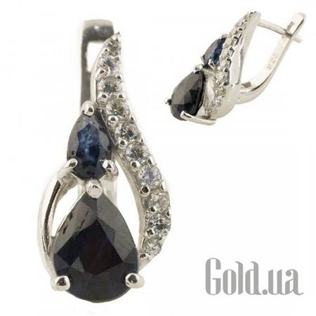 Серьги Серебряные серьги с сапфирами и куб. циркониями