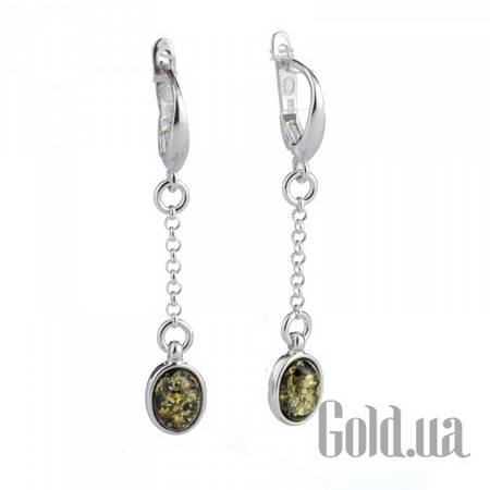 Серьги с подвесками Серебряные серьги с янтарем