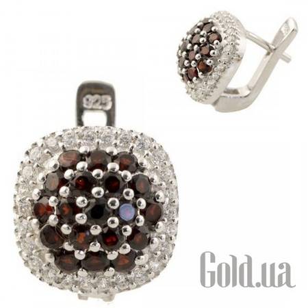 Серьги Серебряные серьги с гранатами и куб. циркониями