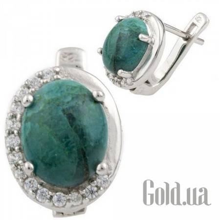 Серьги Серебряные серьги с амазонитами и куб. циркониями
