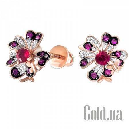Серьги-гвоздики Золотые серьги с бриллиантами, сапфирами и рубинами