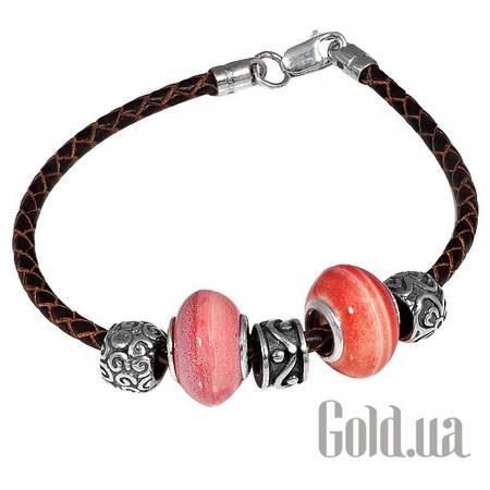 Браслет Кожаный браслет с серебром и 5 подвесками