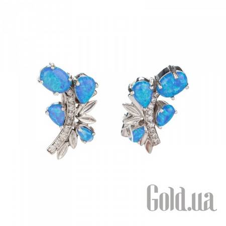 Серьги Серебряные серьги с куб. циркониями и синт. опалами