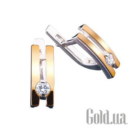 Серьги Серебряные серьги со вставкой из золота и куб. циркониями