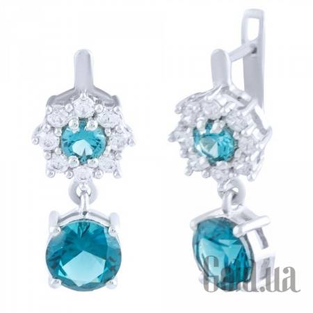 Серьги с подвесками Серебряные серьги с топазами и куб. циркониями