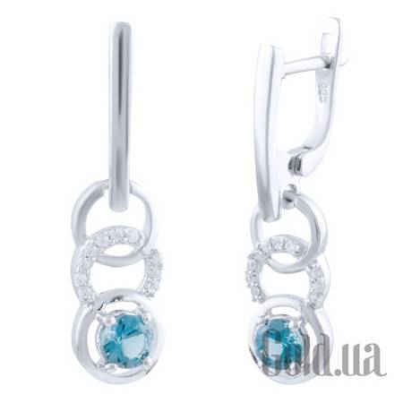 Серьги с подвесками Серебряные серьги с топазами и куб.циркониями