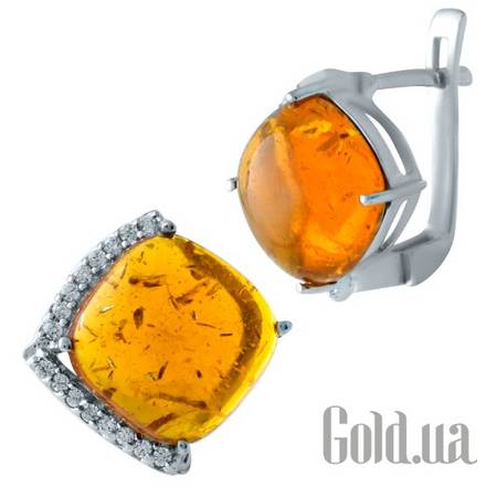 Серьги Серебряные серьги с янтарем и куб. циркониями
