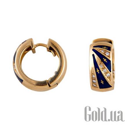 Серьги-кольца Золотые серьги с бриллиантами и эмалью