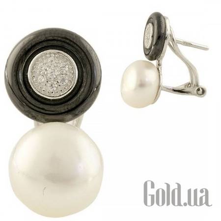 Серьги Серебряные серьги с жемчугом, керамикой и куб. циркониями