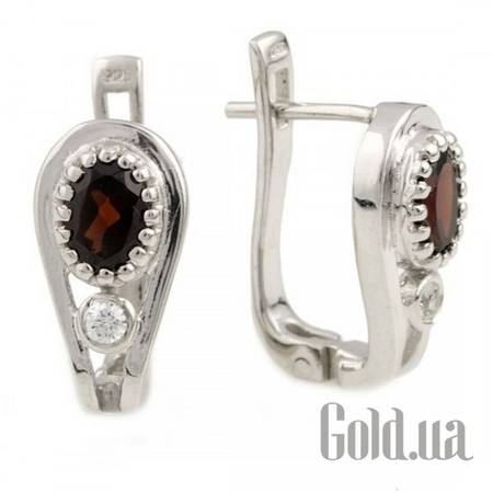 Серьги Серебряные серьги с гранатами и куб. циркониями