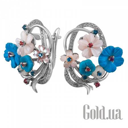 Серьги Золотые серьги с бриллиантами, аметистами,топазами,бирюзой и перламутром