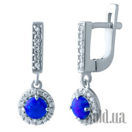 Серьги с подвесками Серебряные серьги с опалами и куб. циркониями