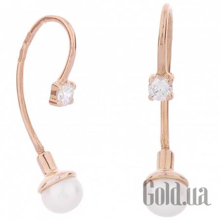Серьги с подвесками Золотые серьги с куб.циркониями и жемчугом (культив.)