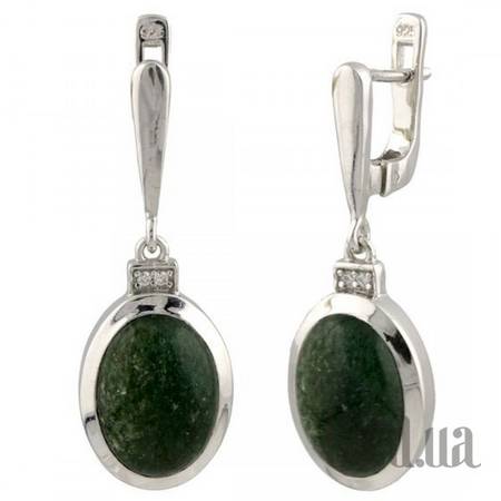 Серьги с подвесками Серебряные серьги с авантюринами и куб. циркониями