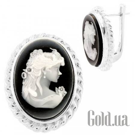 Серьги Серебряные серьги с перламутром и эмалью