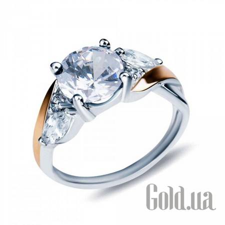 Кольцо Серебряное кольцо с куб. циркониями и вставками из золота, 17.5